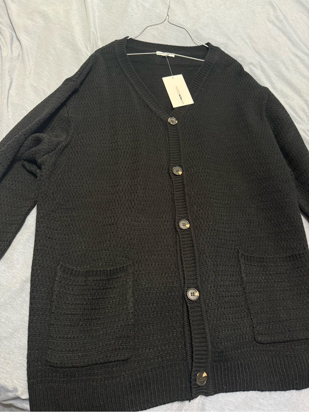 Fashion Nova Black V‑Neck Button Front Cardigan